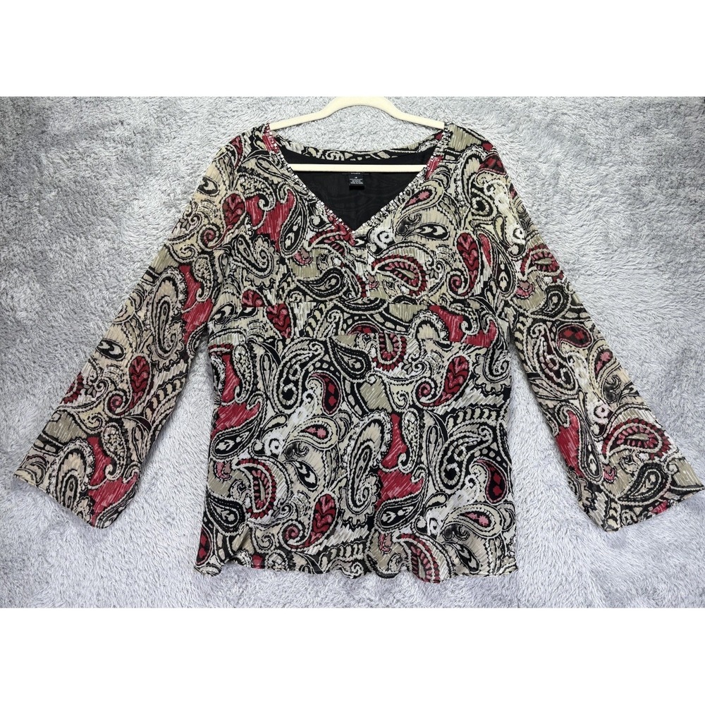 Bob Mackie Studios 18 Red Black Paisley Beaded Chiffon Tunic Fairycore NWOT
